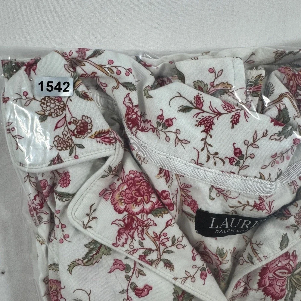 Lauren Ralph Lauren Floral Pajama Top Long Sleeve Button Down Crest Logo L Boho